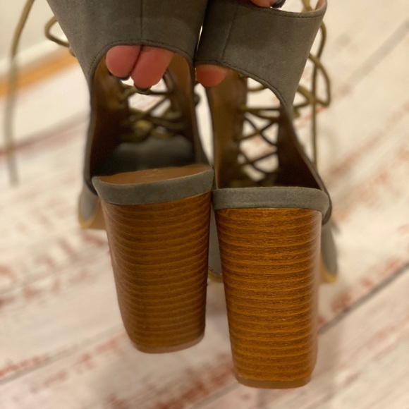 SOLD - Gray Lace Up Block Heels - Super Cute! - Picture 6 of 6
